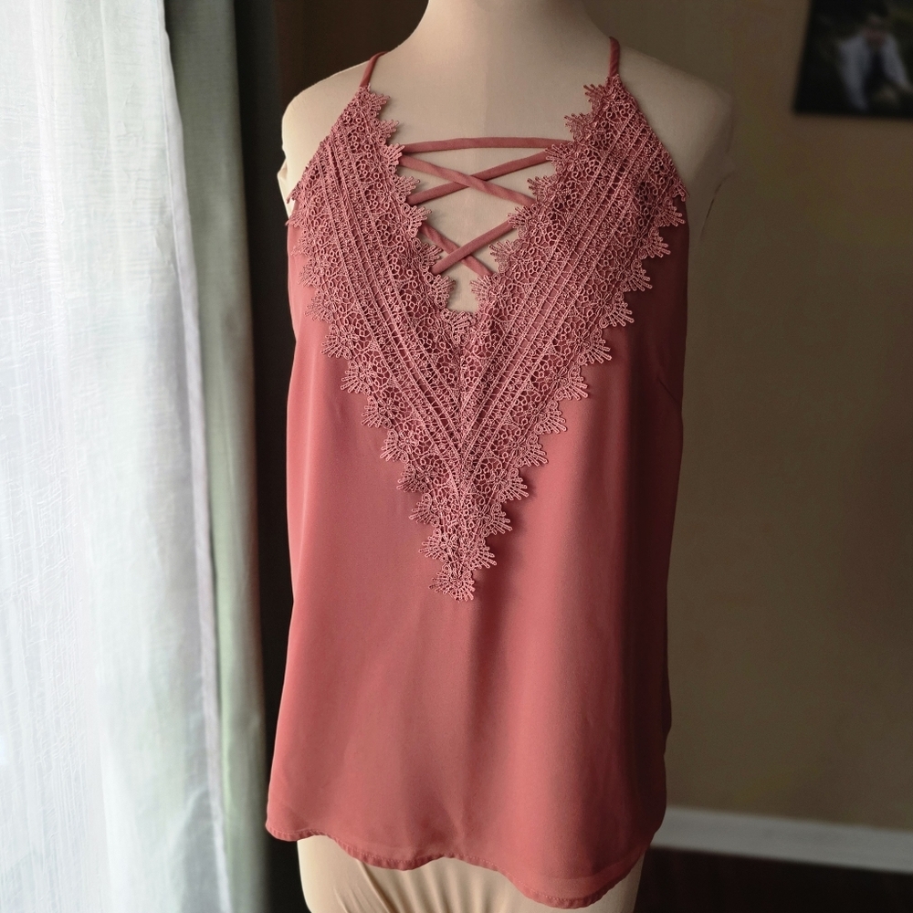 Nine Britton Coral Lace Detail Tank Top Womens Size Medium
